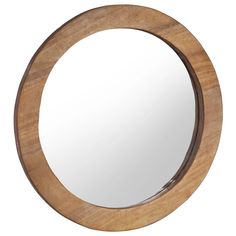 a round wooden mirror on a white background