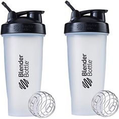 the blender bottle and shaker are next to each other