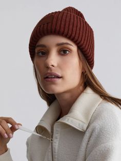 Cresta Rib Beanie Hat-Brown | illieco Half Sun, Wool Beanie, Pink Sand, Fit Style, Beanie Hats, Stay Warm, Washer, Patch Logo, Merino Wool