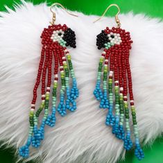 Red Parrot Seed Bead Boho Dangle Earrings Tribal Native Jewelry Western Beaded Add Western Flair To Any Outfit With These Fun Lightweight Beaded Fringe Earrings! Handmade, Hand Woven. Great For All Occasions. Adorable Colorful Long Ear Rings Suitable For Teens Or Adults, Whimsical, Cute This Is A Boutique Item. Brand New. Never Worn. New In Package. Nwt Nip Bnwt Perfect Condition. Giftable. Gift Item. Great Birthday Or Christmas Theme: Native, Tribal, Western, Cowgirl, Country Music Festival, Bo Beaded Earrings Native Patterns, Beaded Turtle Earrings, Design Seed, Retro Kawaii, Red Parrot, Loom Designs, Seed Bead Jewelry Patterns, Jewelry Western, Bead Loom Designs