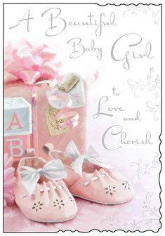 a card with pink baby shoes and a gift box on the bottom that says thank you for beautiful granddaughter to love and grandma