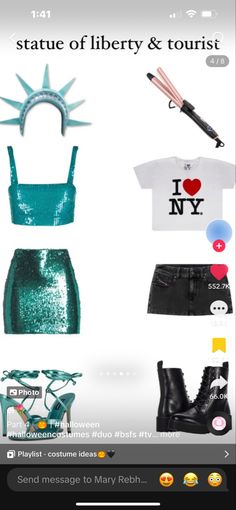 an image of the statue of liberty and tourist's items on their mobile device