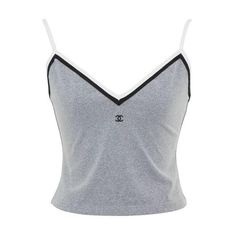 Preowned Chanel Grey Cropped Tank Top With Cc Logos ($624) ❤ liked on Polyvore featuring tops, crop tops, chanel, grey, chanel top, crop tank, grey singlet, gray crop top and grey tank Chanel Shirts Women, Chanel Top, Singlet Tops, Gray Tank, Top Cropped, Top Crop