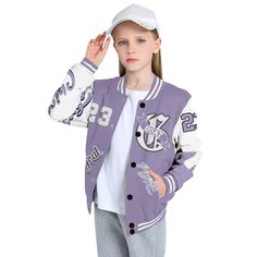 Brand Dunkare Low Pure Violet 11s Varsity Jacket The G.O.A.T Flight Streetwear All Over Print Baseball Varsity Jacket School Varsity Outerwear With Pockets, Varsity Outerwear With Letter Print, School Outerwear With Letter Print For Fall, Fall School Outerwear With Letter Print, Sports Outerwear With Patchwork And Long Sleeves, Sports Long Sleeve Patchwork Outerwear, Sporty Long Sleeve Outerwear With Letter Print, Long Sleeve Patchwork Sports Outerwear, Casual Purple Outerwear For College