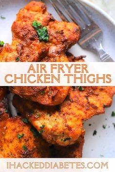 air fryer chicken thighs on a white plate