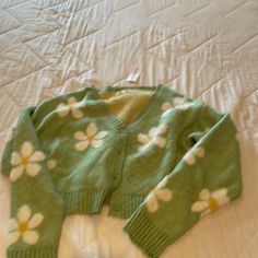 Fuzzy Daisies Make This Sweater Delightful To Wear! Nwt Never Worn! Green Coquette, Daisy Sweater, Heart Sweater, Boys Room, Green Sweater, Boy's Room, Pacsun, Outfit Inspirations, Daisy