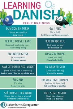 a poster with different types of fish in it's language and description for learning danish