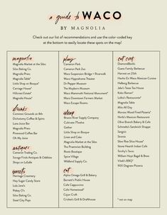 the menu for waco by magnolia