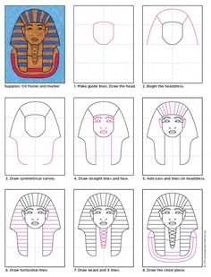 how to draw an egyptian mask step by step instructions for kids and beginners with pictures