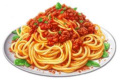 a plate of spaghetti with meat sauce and basil