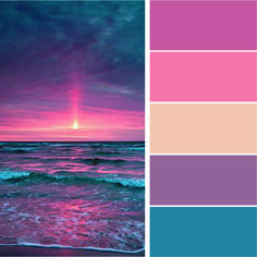 an ocean scene with pink and blue colors