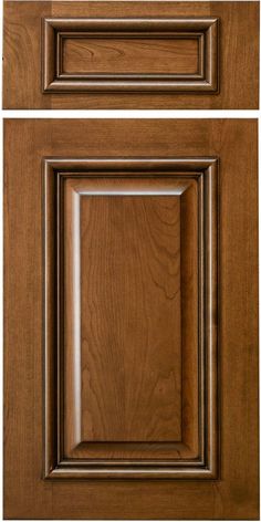 a close up view of the front and side panels of a kitchen cabinet with wood grained finish