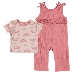 Cutie Pie Baby Infant Girl - Chick Pea 2PC Overall Set Size: size.  Color: Pink.  Gender: female. Floral T Shirt, Chick Pea, Overall Outfit, Infant Girl, Pink Rainbow, Versatile Outfits, Cutie Pie, Set Outfit, Outfit Set