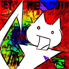 a drawing of a cat on a red and blue background with the words ests me star above it