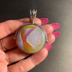 Large pendant featuring pearlized and smooth carved druzy center stone Druzy, Gift Registry, Pendant Necklaces, Jewelry Necklace Pendant, Birthday Gifts, Jewelry Necklaces, Accessory Gift, Carving, Necklaces