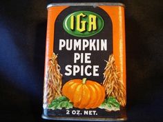 an orange and black tin with pumpkin pie spice on it