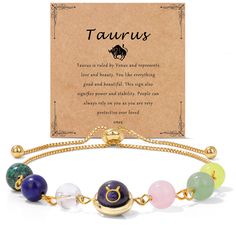 PRICES MAY VARY. 【Taurus Gifts】Each of the 12 zodiac signs have its own associated stones, which can be used to strengthen positive traits and balance negative ones.We carefully selected Peridot, Aventurine, Rose Quartz, Clear Quartz, Lapis Lazuli, African and Turquoise for the Taurus bracelet. 【Design Inspiration】 Everyone has their own zodiac sign, and this bracelet is dedicated to the people of Taurus. The zodiac sign bead is engraved with a two-sided pattern, the front is sign symbol, the ba Adjustable Healing Jewelry Gift, Adjustable Healing Jewelry As A Gift, Zodiac Sign Round Beads Jewelry As Gift, Adjustable Zodiac Sign Bracelet As Gift, Adjustable Zodiac Sign Bracelets As Gift, Gold Spiritual Bracelets With Zodiac Sign, Zodiac Sign Bracelet Jewelry Gift, Gold Zodiac Sign Bracelet, Adjustable Spiritual Zodiac Jewelry