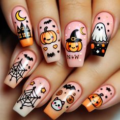 Halloween is just around the corner, so we’re moving on from our summer nail designs to planning our festive nail look! Whether you’re a fan of cute pumpkins, playful ghosts, or charming black cats, there’s a Halloween nail design for everyone. As someone who leans more towards cute than spooky halloween I figured why not for your nails too! If you are the same, here are some ideas combining classic Halloween elements with trendy pink and orange hues to create 20 spook-tacu... Kids Halloween Nail Designs, Kid Halloween Nails, New Trendy Nail Art Designs, Spooky Halloween Nail Designs, Kid Nail Designs, Halloween Nails For Kids, Pumpkin Halloween Nails, Cute Halloween Nail Art, Sport Nails