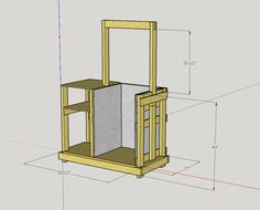 a drawing of a wooden shelf with shelves on each side and measurements for the top