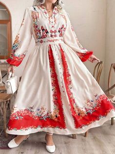 Arabic Clothing, Modest Maxi Dress, Elegant Casual Dress, Sukienki Plus Size, Placement Print, Skater Jeans, Elegante Casual, Mexican Dresses