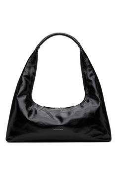 Marge Sherwood: Black Large Bag | SSENSE Business Hobo Bag With Handle Drop, Designer Everyday Hobo Bag With Zipper, Everyday Designer Hobo Bag With Zipper Closure, Designer Everyday Hobo Bag With Zipper Closure, Designer Hobo Bag With Zipper For Everyday, Marge Sherwood, Interior Logo, Logo Stamp, Large Bag