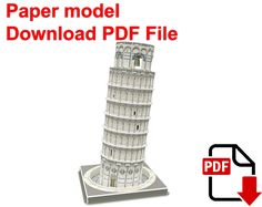 a paper model of the leaning tower of pisa with text overlay that reads, paper model download df file