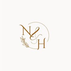 the letter n and h with an olive branch on it's side, in gold