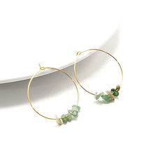 HOOP EARRINGS These classic large gold hoops earrings with charm gemstone aventurine are lightweight for everyday wear. silver wire big & bold hoops. These hoops are 5 centimeter in length and width They are an excellent option for daily use These classic large gold hoops earrings are lightweight for everyday wear. Receive these earrings in a box ready to give to make a detail to your friend mother or sister All of my work is handmade in my studio, each piece is a unique design and a one of Gemstone Hoop Earrings As A Gift, Gift Gemstone Beads Hoop Earrings, Handmade Crystal Hoop Earrings For Gift, Small Hoop Gemstone Earrings For Gift, Handmade Gold Small Hoop Crystal Earrings, Teardrop Earrings Wedding, Raw Stone Earring, Gemstone Hoop Earrings, Crystal Bridal Earrings