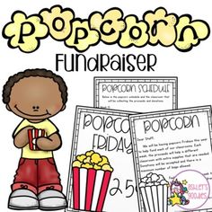 popcorn fundraiser flyer with an image of a boy eating popcorn