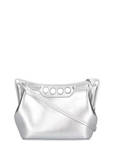 Height: 15cm Width: 22cm Depth: 9cm. Strap drop: 57cm. Adjustable strap. Front logo detail Luxury Silver Shoulder Bag With Metal Logo, Designer Silver Bag With Metal Logo, High-end Silver Leather Shoulder Bag, Elegant Silver Bag With Metal Logo, Elegant Silver Bags With Metal Logo, High-end Silver Shoulder Bag, Silver Evening Bag With Metal Logo, High-end Shoulder Bag With Silver-tone Hardware For Evening, High-end Evening Shoulder Bag With Silver-tone Hardware