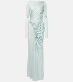 Find GIVENCHY Draped Jersey Gown on Editorialist. Material: 100% viscose. Made in Italy. Designer color name: Frost. Lining: 82% polyamide, 18% elastane. Care instructions: do not wash. Closure: invisible zipper. Givenchy Clothing, Givenchy Women, Halter Gown, Color Name, Satin Gown, Fall Coat, Scarf Hairstyles, Invisible Zipper