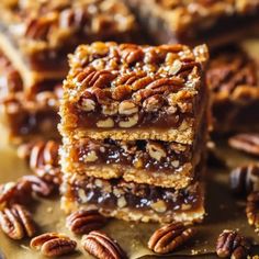 pecan bars stacked on top of each other