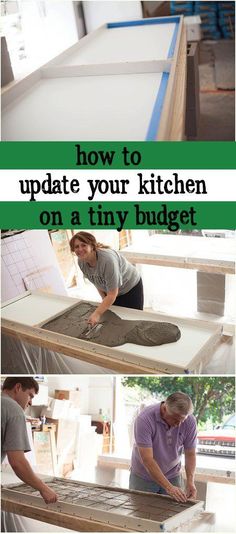 two pictures with the words how to update your kitchen on a tiny budget