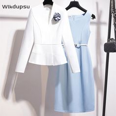 Fashion Formal Dress Suits For Women 2 Piece Set Elegant Office Ladies – HouroGrace Merchandise Dress Suits For Women, Sky Blue Dress, Female Outfits, Fashion Formal, Slim Fit Blazer, Elegant Office, Woman Suit Fashion, Slim Fit Blazers, Business Work