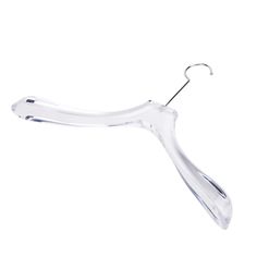 a clear plastic hanger on a white background