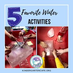 five different activities for children to do with ice and water, including making snowmen