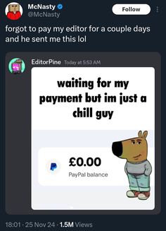 an image of a dog with the caption saying, waiting for my payment but i'm just a child guy $ 10 00