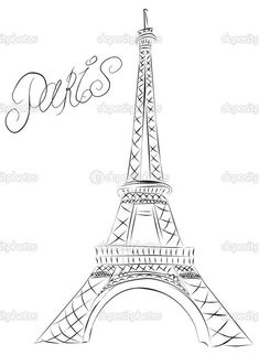 the eiffel tower in paris, france is drawn by hand with black ink