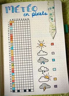 Tracker météo - bullet journal - pixels Journal Chart Ideas, Bullet Journal Tracking Ideas, Tracker Bullet Journal Français, Weather In Pixels, Idee Page Bullet Journal, Year In Pixels Ideas, Journal Weather Tracker, Bullet Journal 2025, Weather Bullet Journal