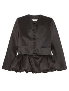 Peplum Cropped Jacket in Black Silk Statement jacket made from Italian duchess satin, featuring a gathered peplum and welt pockets. 5 buttons closure 2 welt pockets Style ID JKT3SB Made in London Size and Fit : XS-S-M-L-XL Designed for a tailored slim fit Fits true to size Internal shoulder pads Mid-weight, non-stretchy fabric More questions? Visit our international size guide. Product Measurements : Size XS: Chest 94cm, Waist 88 cm, Length 62 cm, Sleeve 58 cm Size S: Chest 96 cm, Waist 90 cm, L Statement Jacket, Duchess Satin, Peplum Jacket, Black Peplum, Clothes Wishlist, Couture Runway, Peplum Hem, Cropped Jacket, Hight Quality