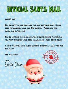 Official Santa Mail free printable Santa Claus letter with snowflake background and Santa graphic. Nice list letter from Santa Letters From Santa To Kids, Santa Letter Ideas, Santa Claus Letterhead, Elf On Shelf Printables, Free Printable Santa Letters, Letter Santa, Printable Santa Claus, Christmas Letter Template