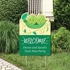 a welcome sign for two peas in a pod with the words,'welcome celebrating two peas in a pod '