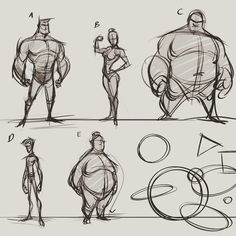 some sketches of different poses and body shapes