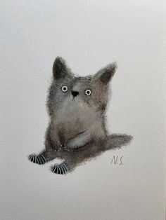 a drawing of a cat with big eyes