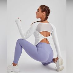 Brand New Size M (6) White White Stretch Top With Mesh Back, White Sportswear Top With Mesh Back, White Gym Top With Mesh Back, White Athleisure Top With Mesh Back, White Mesh Back Sports Top, White Sportswear Yoga Top, Fitted White Tops For Light Exercise, White Fitted Tops For Light Exercise, Casual Tops With Mesh Back For Light Sports