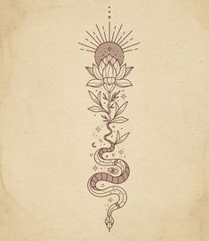 a drawing of a sunflower with a snake on it