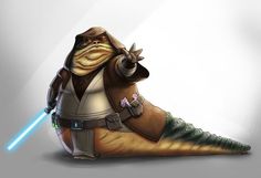 a star wars character sitting on top of a giant foot with a light saber in it's hand