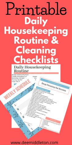 the printable daily house keeping and cleaning checklist is shown in this image with text