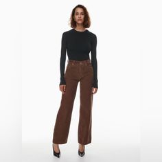 Brand New Brown Corduroy Highrise Pants From Aritzia. High Waisted And Wide Legged Aritiza Flare Pants, Affordable Brown Mid-rise Bottoms, Brown Aritzia Pants, Denim Forum Farrah, 70s Icons, Nyc Clothes, Slim Hips, Autumn Clothes, Brown Corduroy