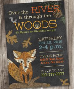 Fox Invitation, Friends Invitation, Fox Birthday Party, Woodland Invitation Birthday, Fox Party, Chalkboard Birthday, Animal Birthday Invitation